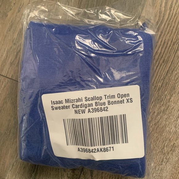 NWT ISAAC MIZRAHI SCALLOP TRIM OPEN FRONT CARDIGAN SWEATER BLUE BONNET XS - Picture 6 of 8